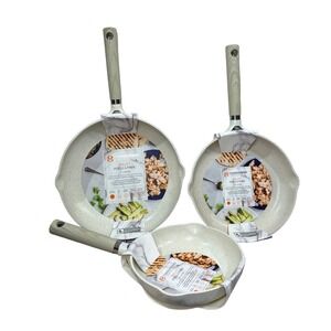 Cookware Set White with Reddish Specs 3PC. Non Stick Skillets By Master Class